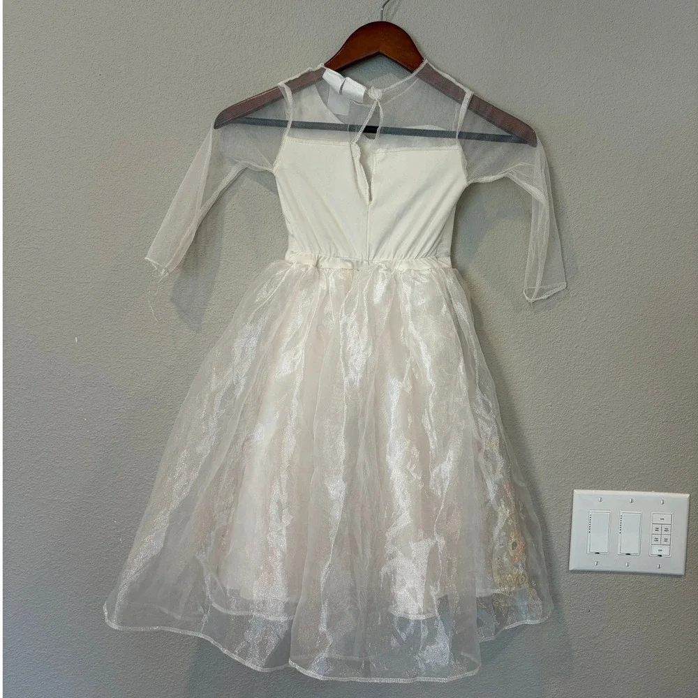 Rare Disney Live Action Cinderella Girl Floral Embroidery Costume Dress White 4T